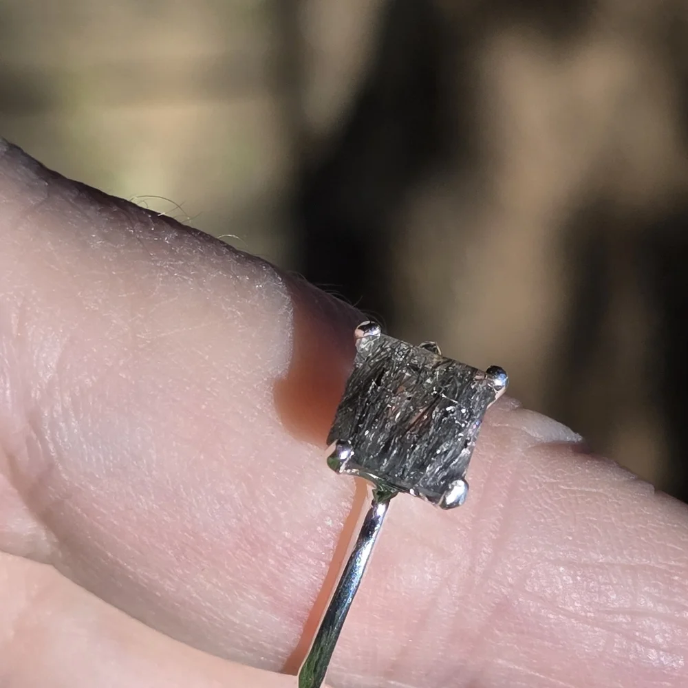 Rutilated Quarts Natural 3.5k Solitaire Emerald  Cut Sterling Ring Sz7.5 - Picture 3 of 12